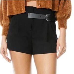 Alice + Olivia Adelina Pleated Belted High Waisted Shorts